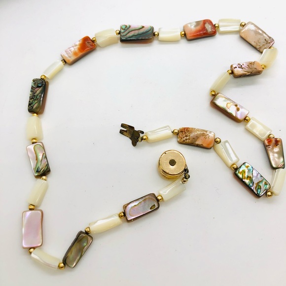 Antique Abalone Mother Of Pearl Necklace - Picture 11 of 17